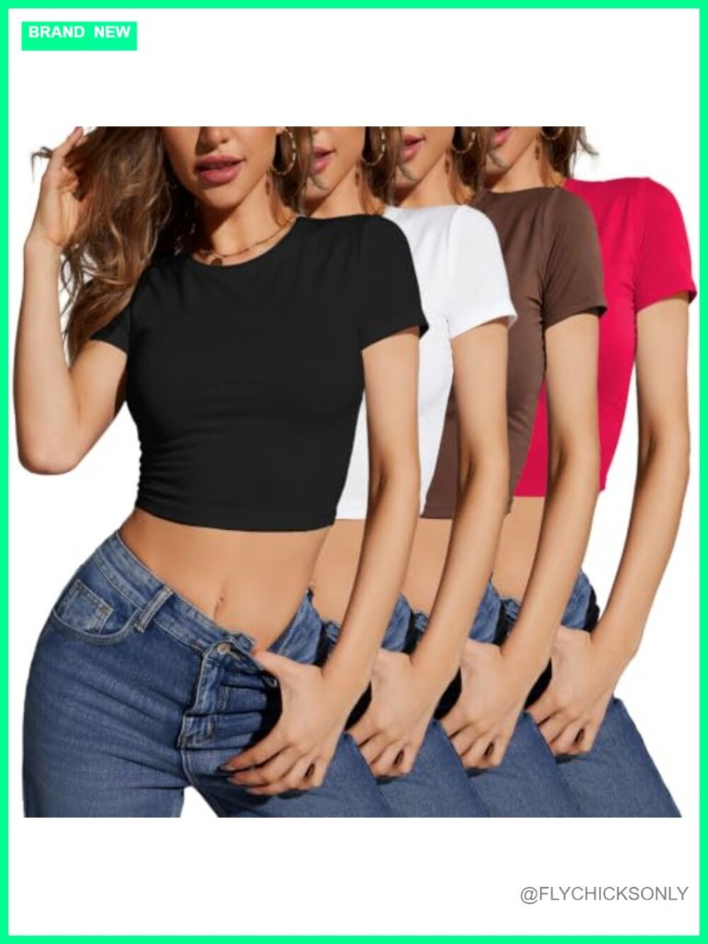 Women's Slim Fit Crop T-Shirt Set Crew Neck Short Sleeve Knit Tops